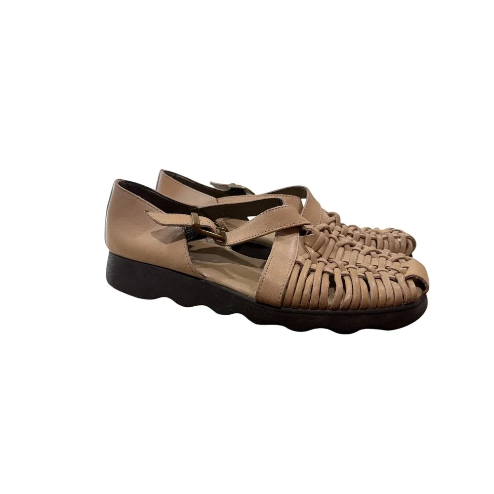 Aerosoles Vintage 90s Woven Leather Sandals Tan Beige Fisherman Flats Y2K 9